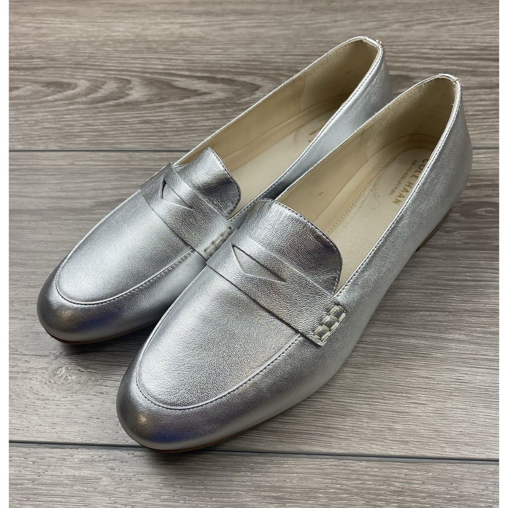 Cole Haan Women's Slip On Metallic Penny Loafers Silver Size 9B - Picture 3 of 9